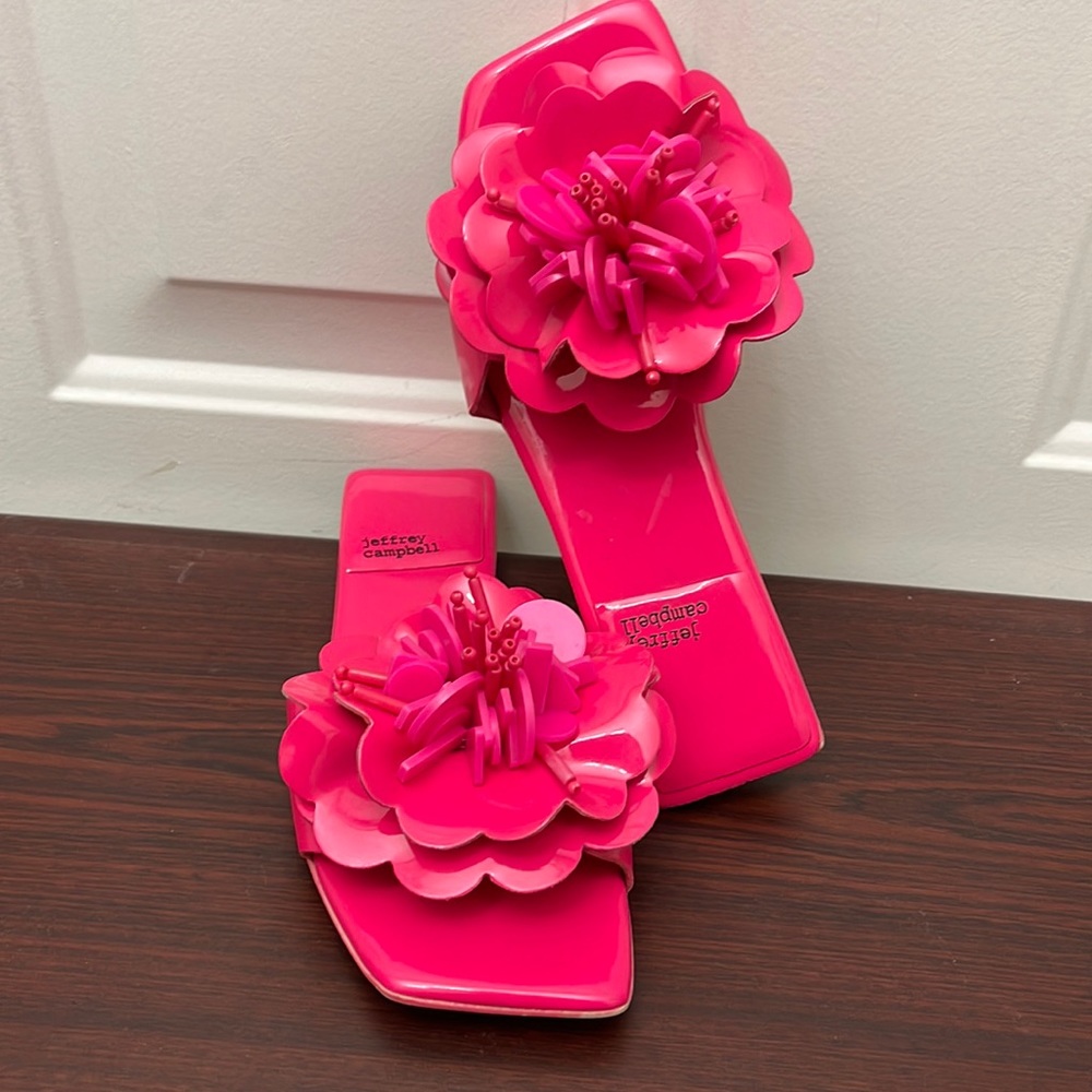 Jeffrey Campbell Hot Pink Patent Floral Sandals SZ 5.5 - Picture 1 of 8